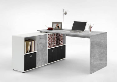 Luiz Concrete Grey and White Corner Desk: Versatile, Modern, and Functional Office Furniture - UK Luxury Furniture